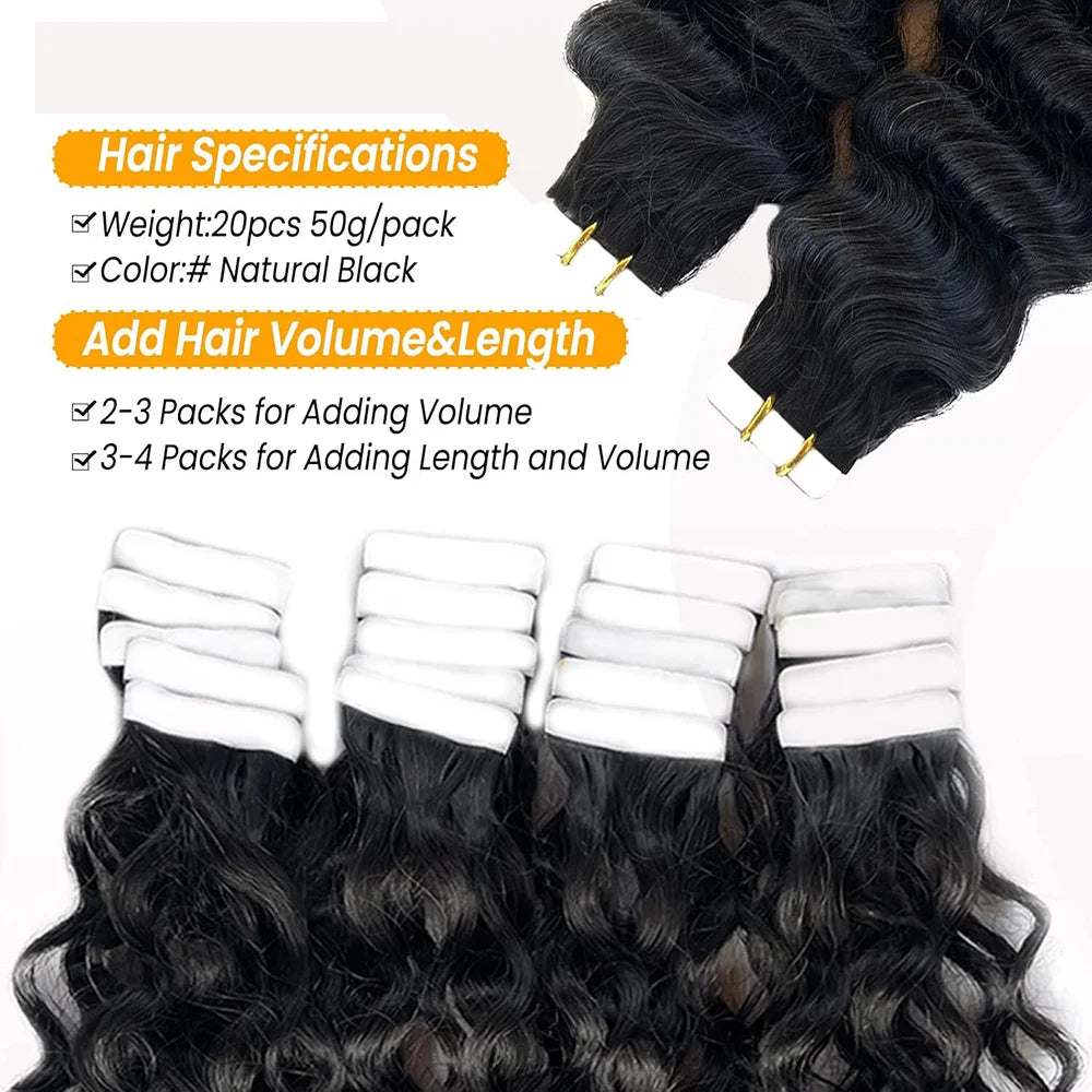 Tape In Hair Extensions Human Hair Deep Wave Invisible Brazilian Curly