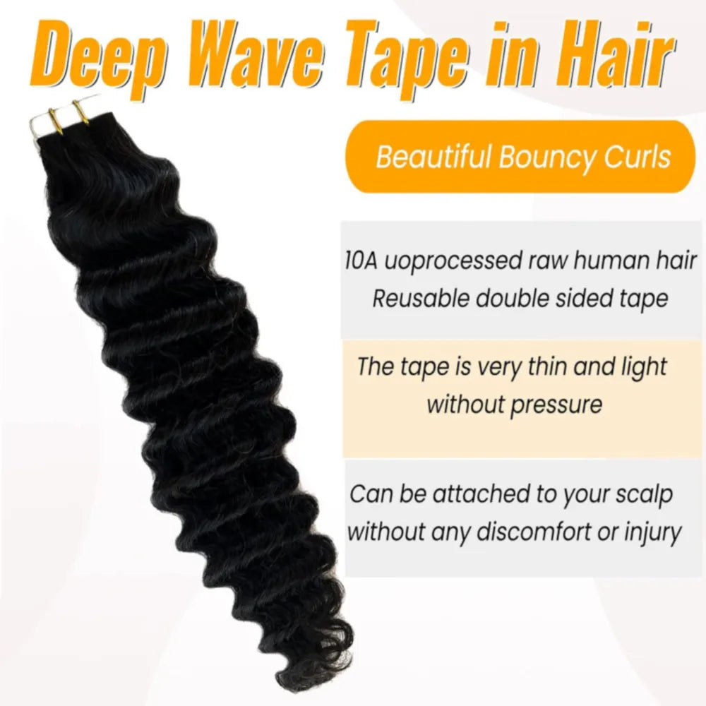 Tape In Hair Extensions Human Hair Deep Wave Invisible Brazilian Curly
