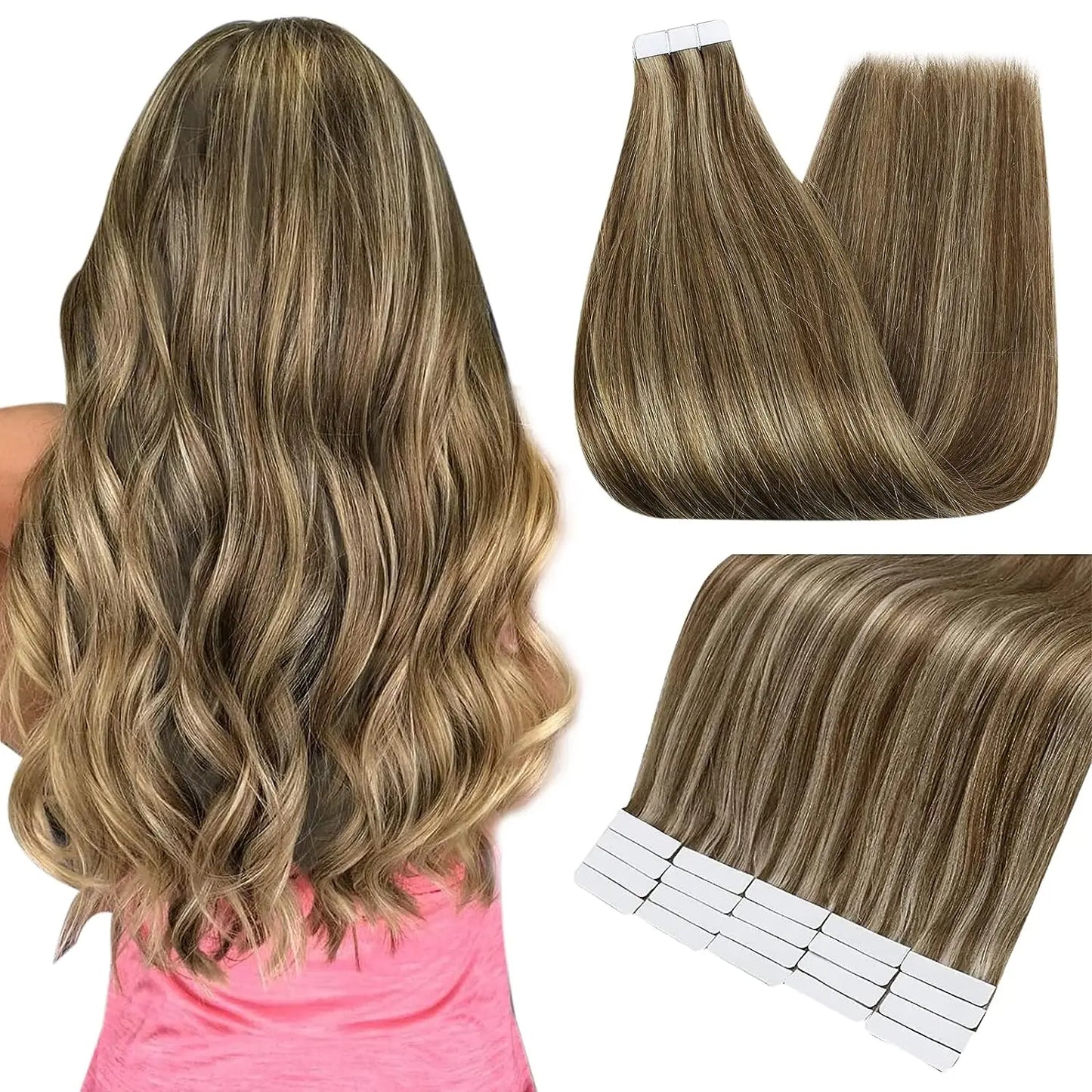 Tape In 100% Remy Human Hair Straight Double Sided