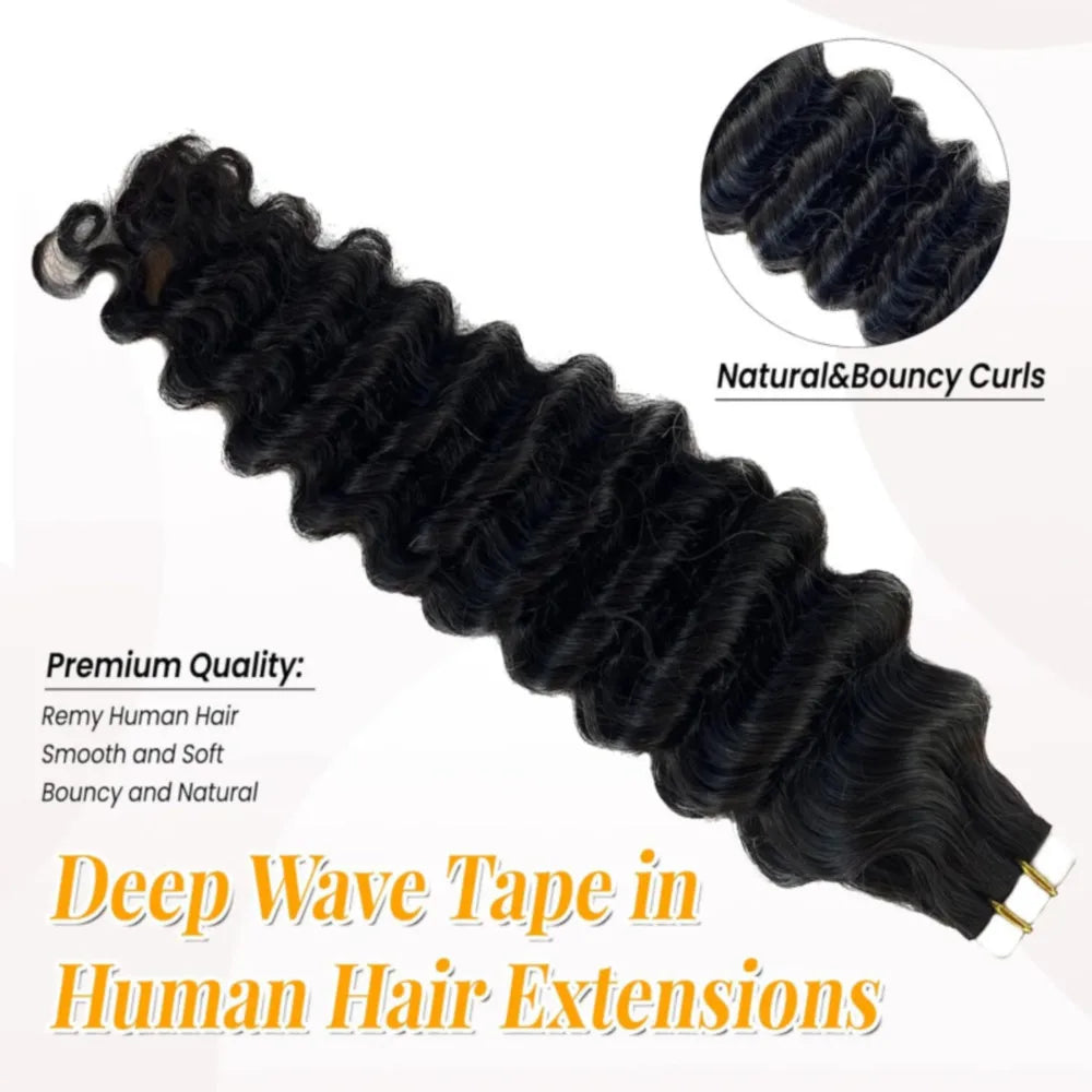 Tape In Hair Extensions Human Hair Deep Wave Invisible Brazilian Curly