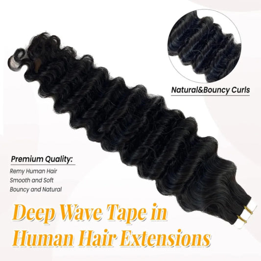 Tape In Hair Extensions Human Hair Deep Wave Invisible Brazilian Curly